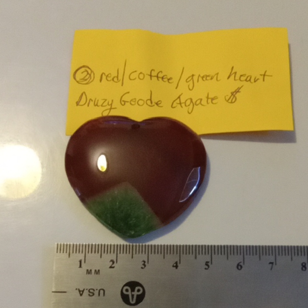 Red and Green Heart Druzy Geode Stone Agate